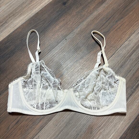 & Other Stories 34D Lace Underwired Bra White Cream Poppy Sheer Adjustable Strap - Picture 2 of 9